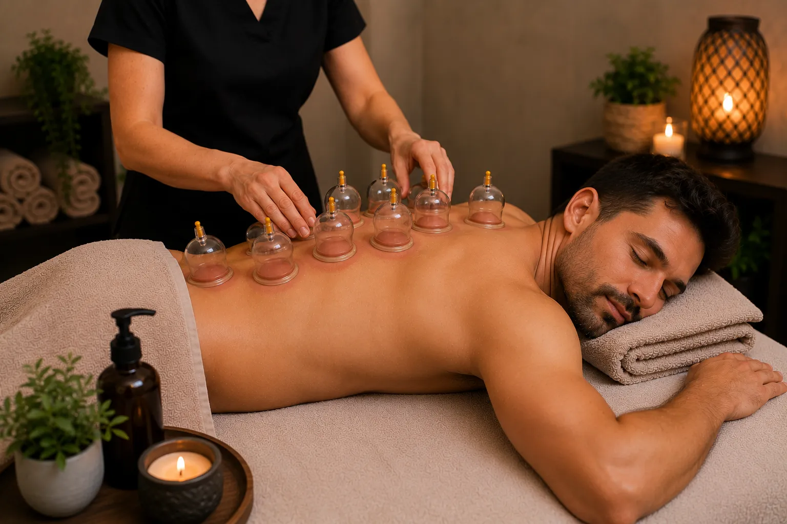Myofascial cupping therapy on the upper back at Massage by Laura, Runaway Bay Gold Coast