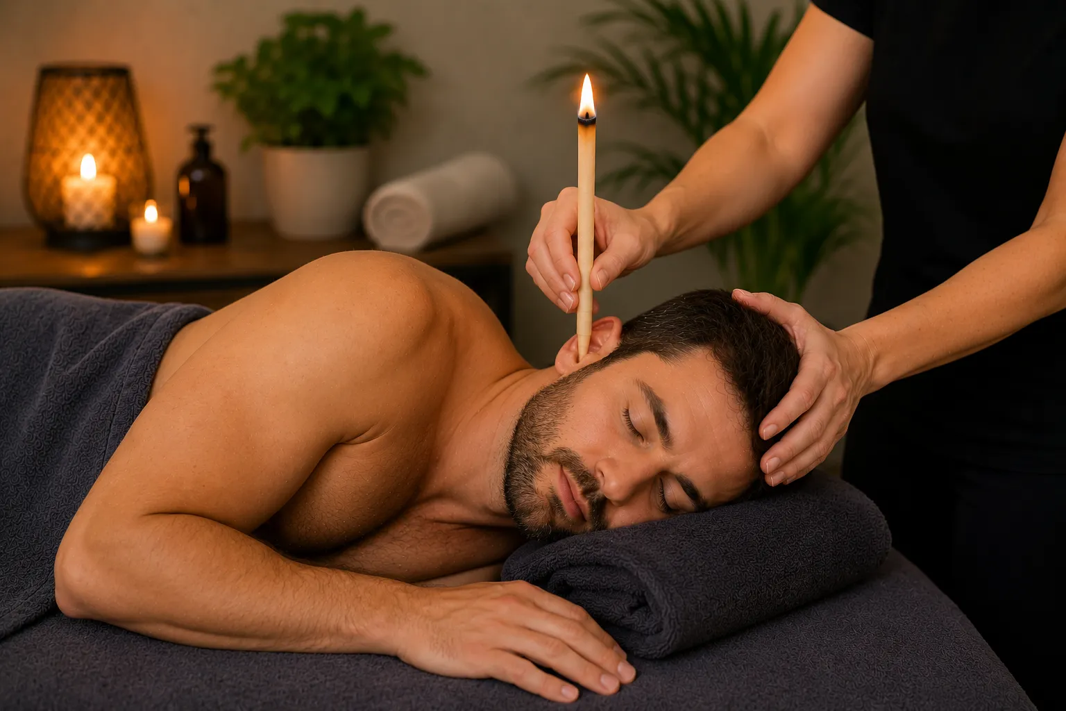 Ear candling and head massage session at Massage by Laura, Runaway Bay Gold Coast